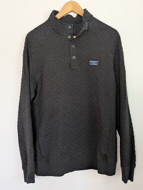 L.L. Bean Men's Quilted Zip Pullover - Navy/Charcoal Medium